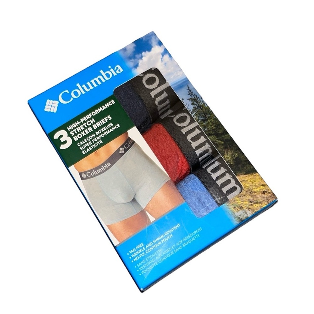 COLUMBIA Mens Boxer Briefs X-Large Stretch Tag Free Underwear 3 Pack No Fly